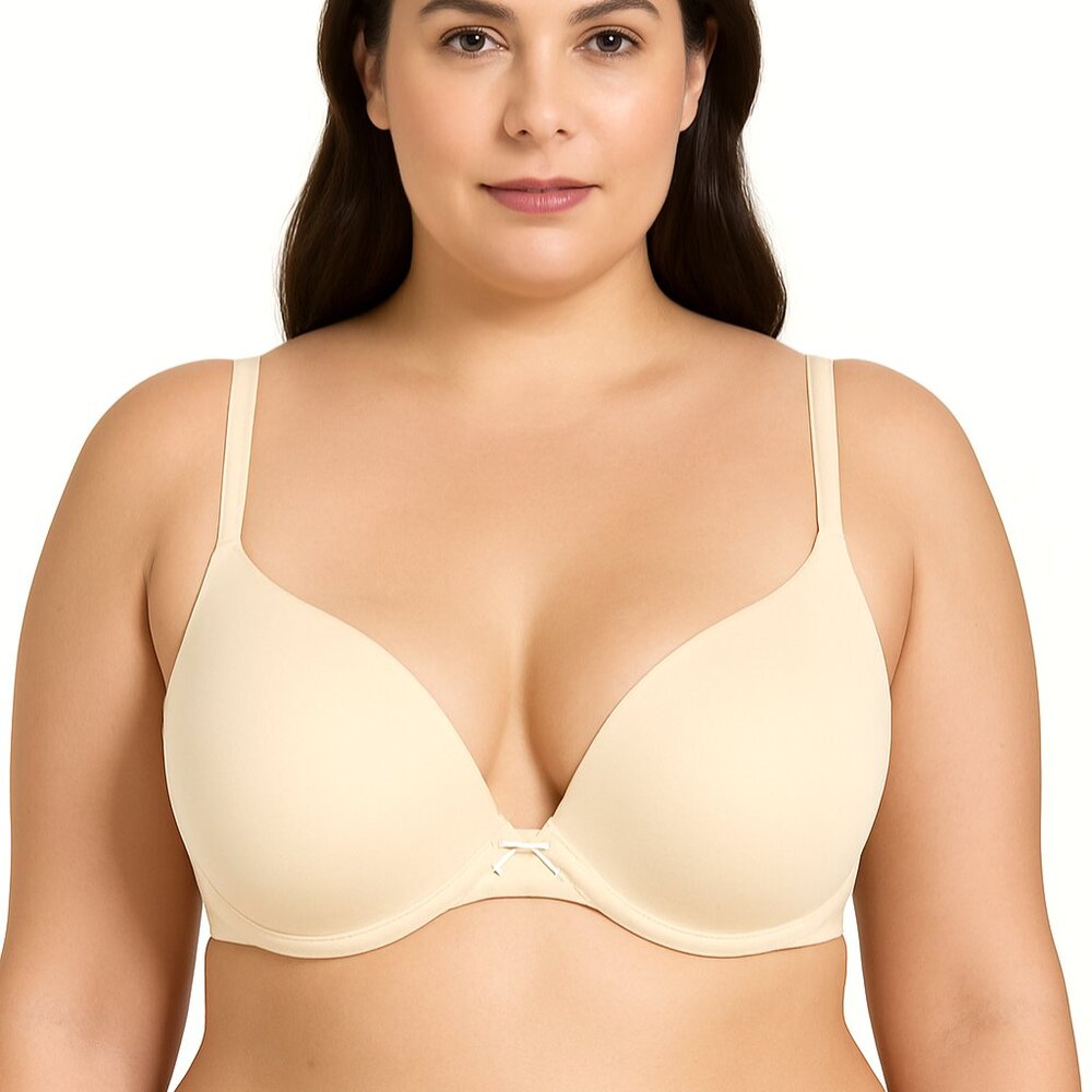 Cacique Boost Plunge Bra 40DDD Beige Cotton NWOT